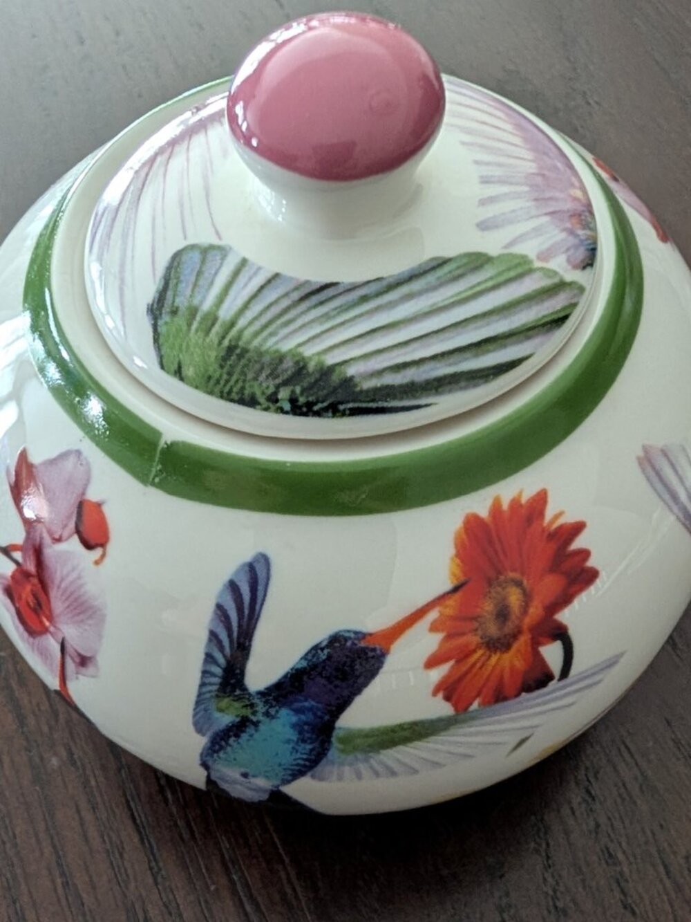 PAUL CARDEW Hummingbirds Flowers Sugar Bowel Dated 2007